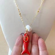 Red Fish Style and White Turkish Stone Ceramic Necklace