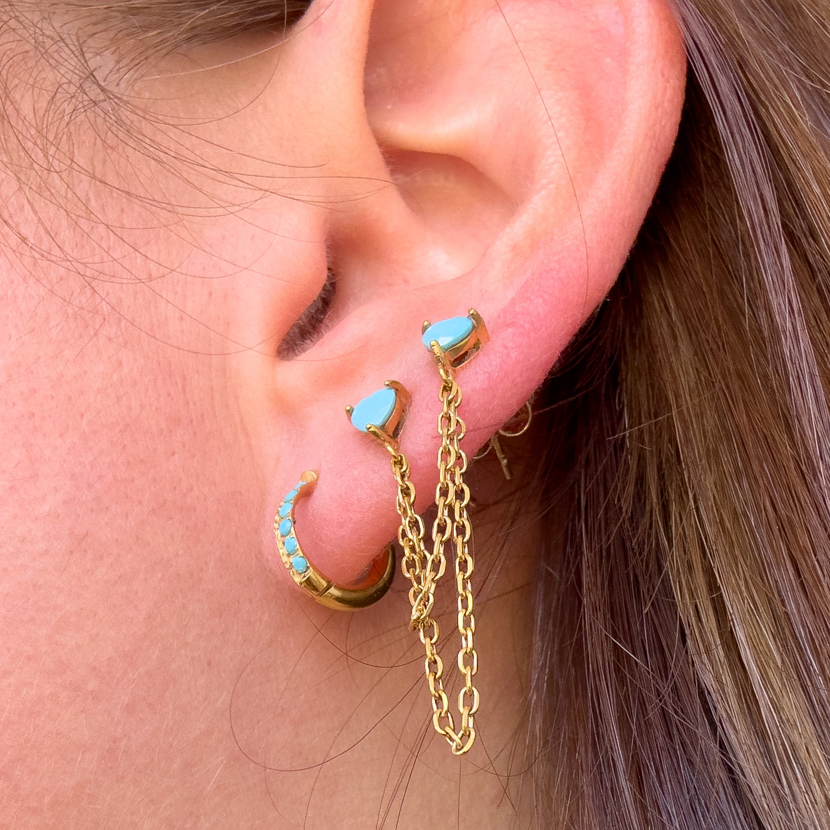 Blue Steel Little Hoops or 2 Hearts Chain Earrings