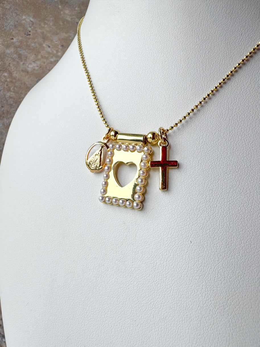 Heart Scapular Virgin + Cross Necklace