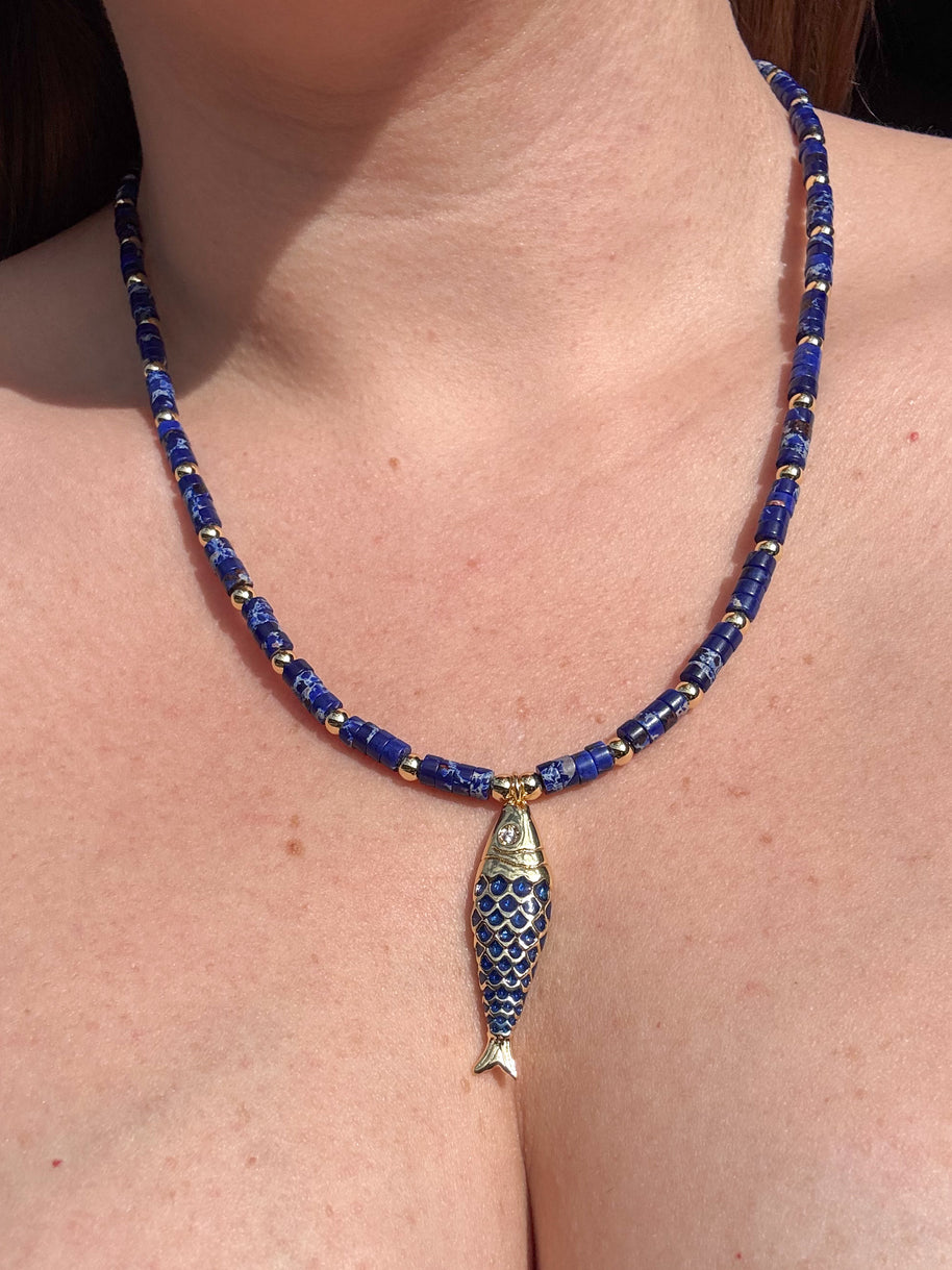 Imperial Jasper Necklace + Blue Fish
