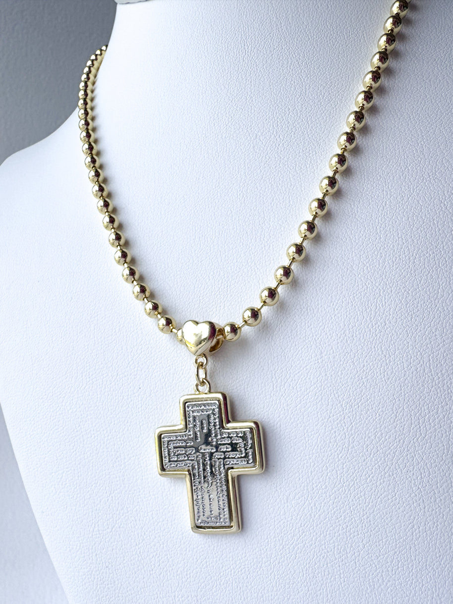 Our Father Cross Heart Style Medal Necklace