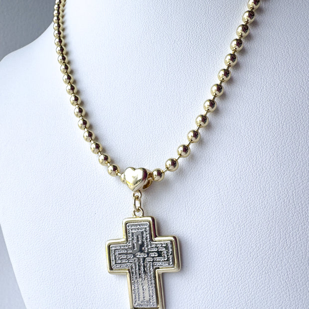 Our Father Cross Heart Style Medal Necklace