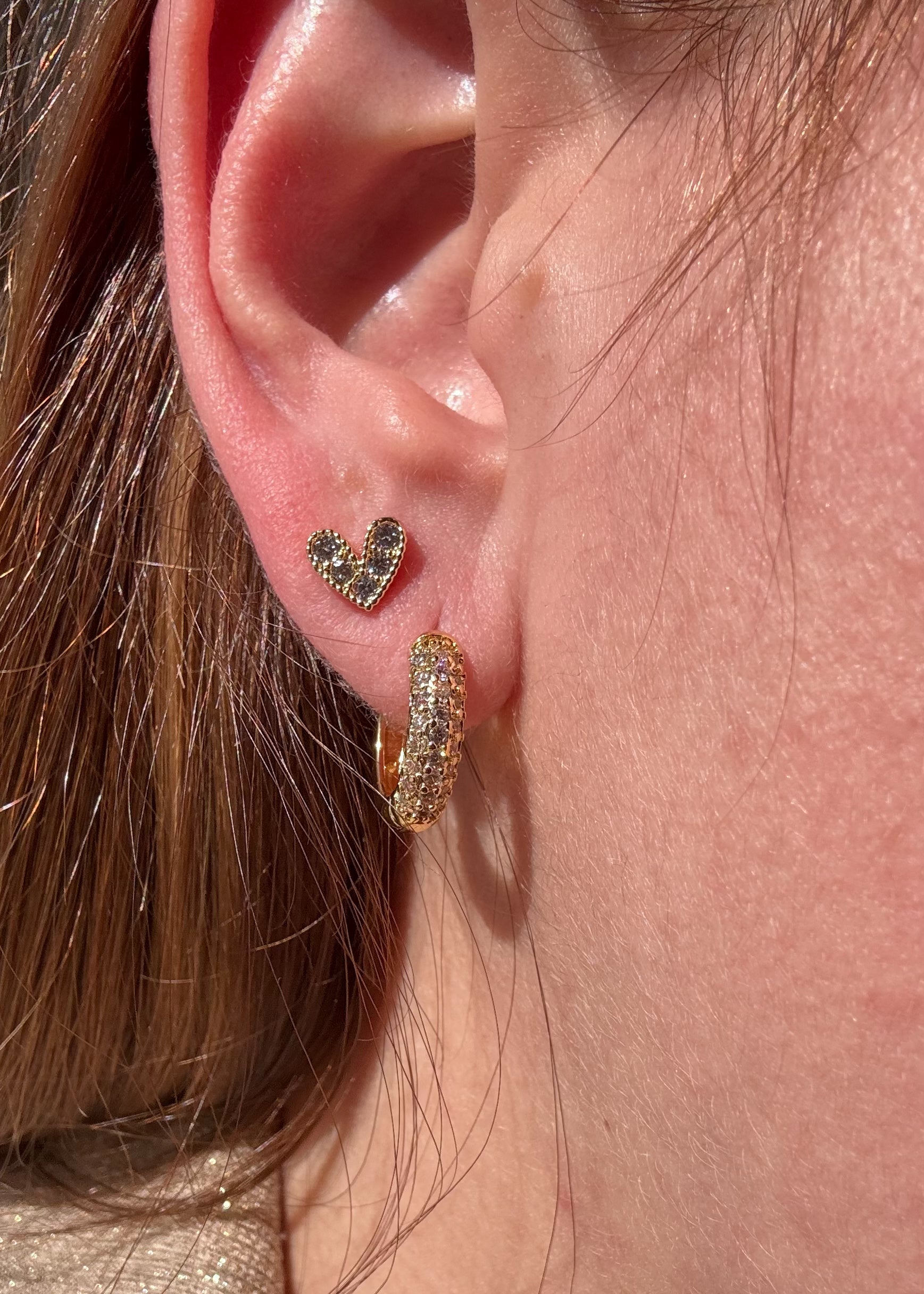 Shiny Golden Hoops & Little Heart Shape Earrings