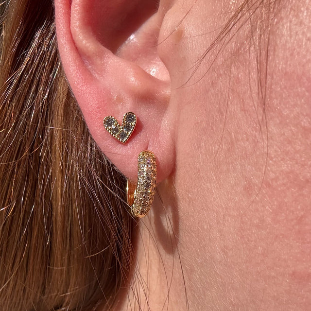 Shiny Golden Hoops & Little Heart Shape Earrings