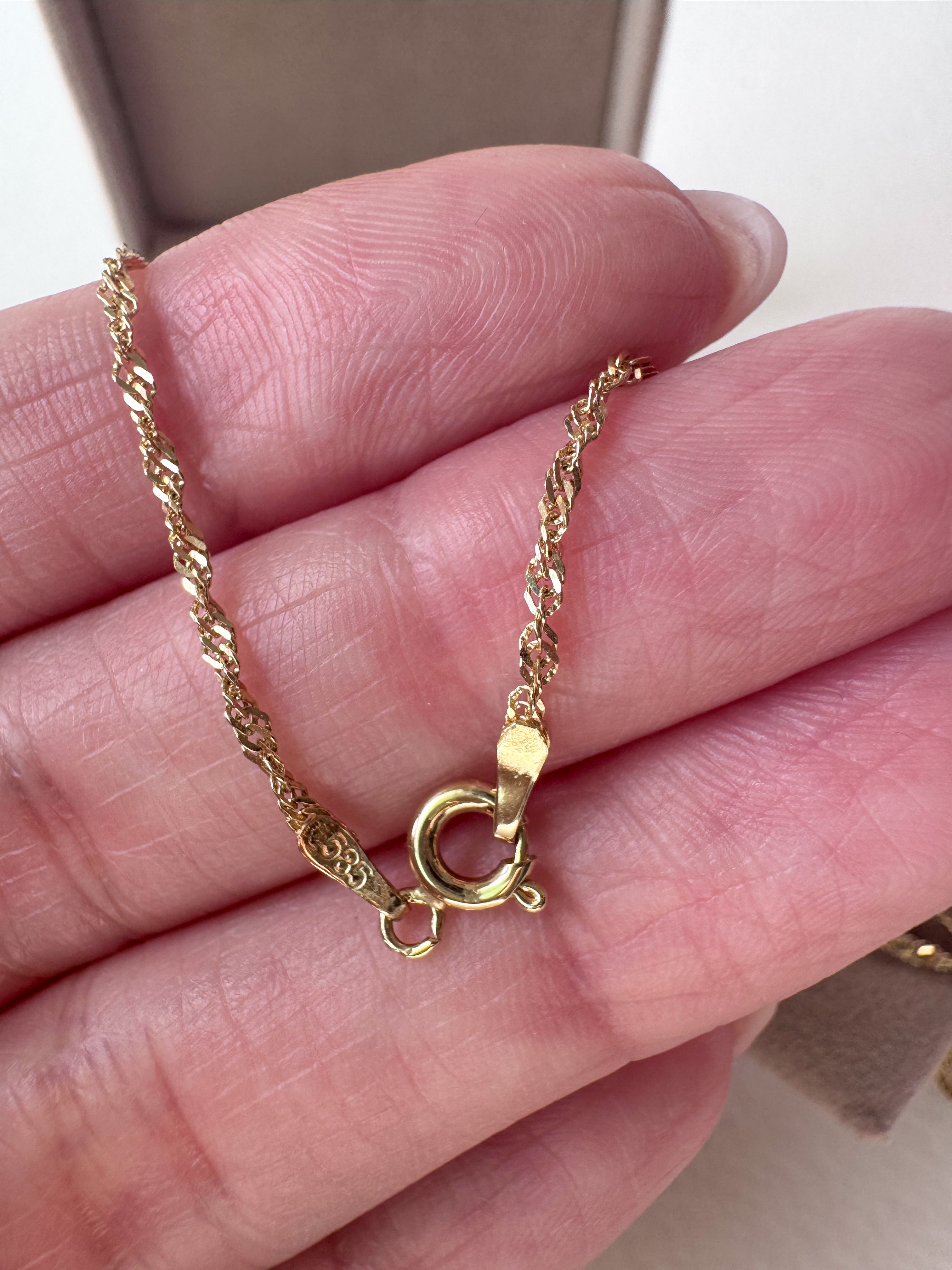 Singapure Chain 14k Solid Gold Necklace with little heart