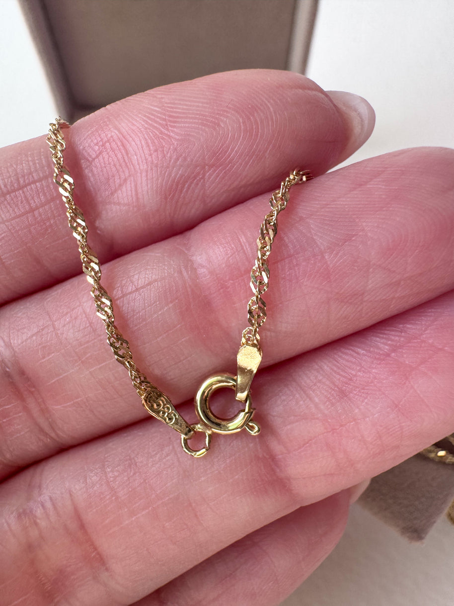 Singapure Chain 14k Solid Gold Necklace with little heart