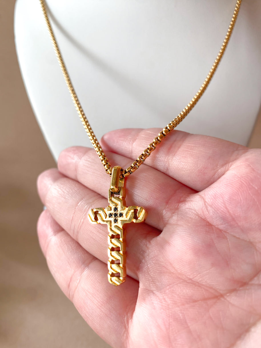 Golden Interlaced Style Cross Large Men Necklace
