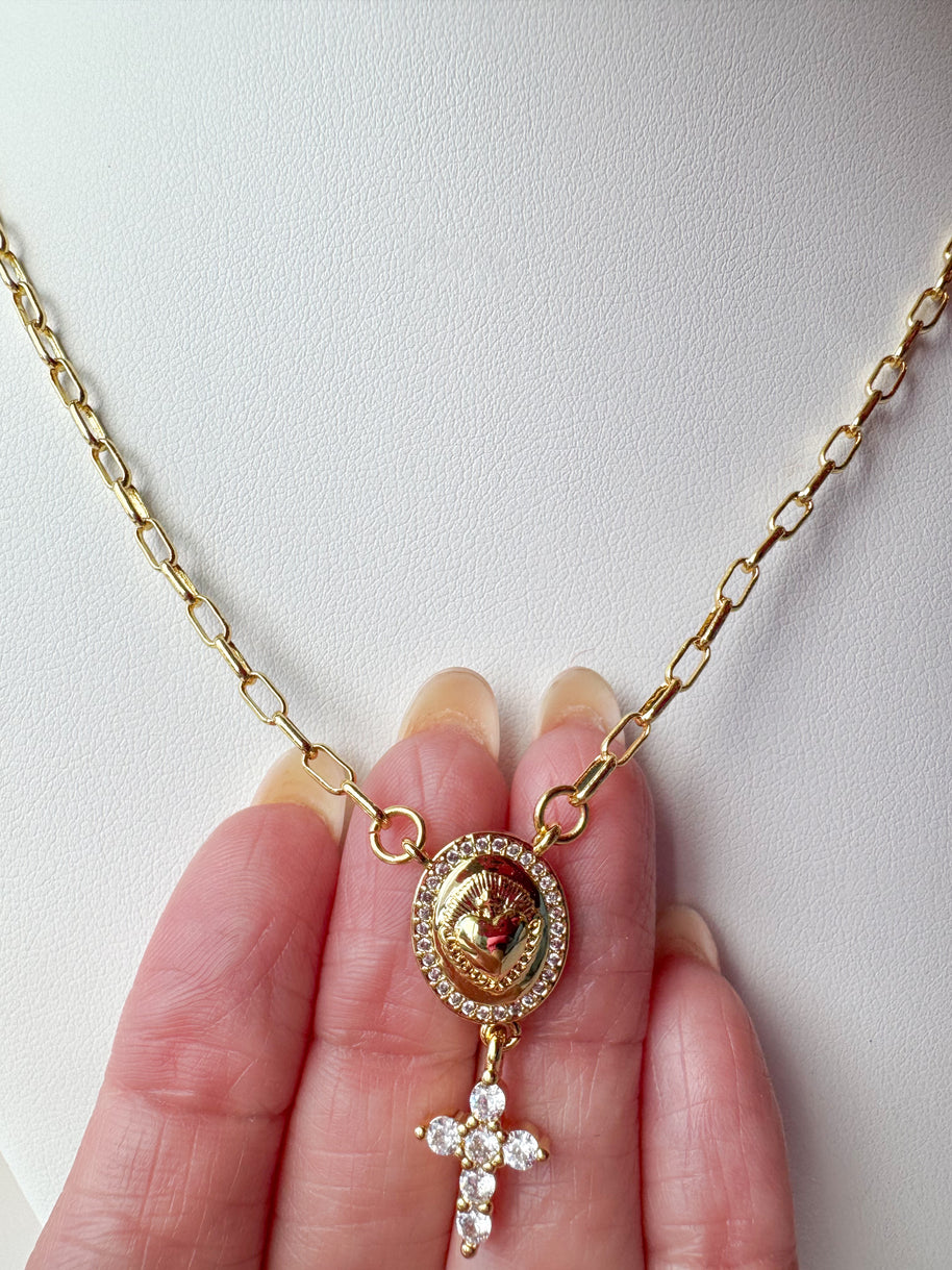 Virgin of the Valley & Jesus Heart Necklace