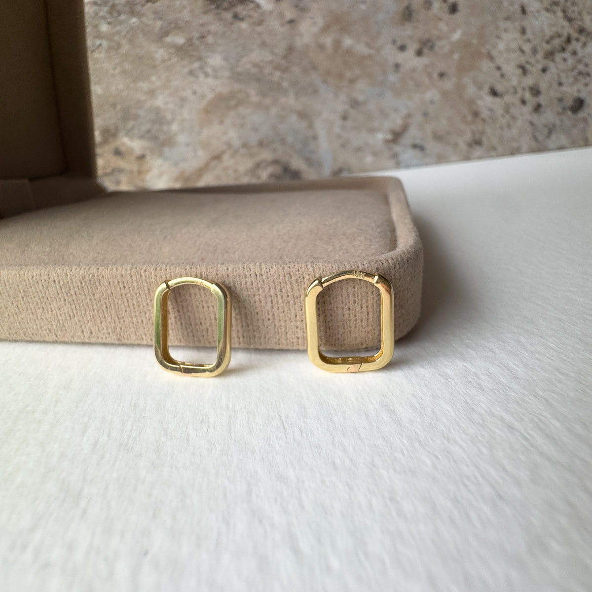 Rectangular Hoops 18K Solid Gold Earrings