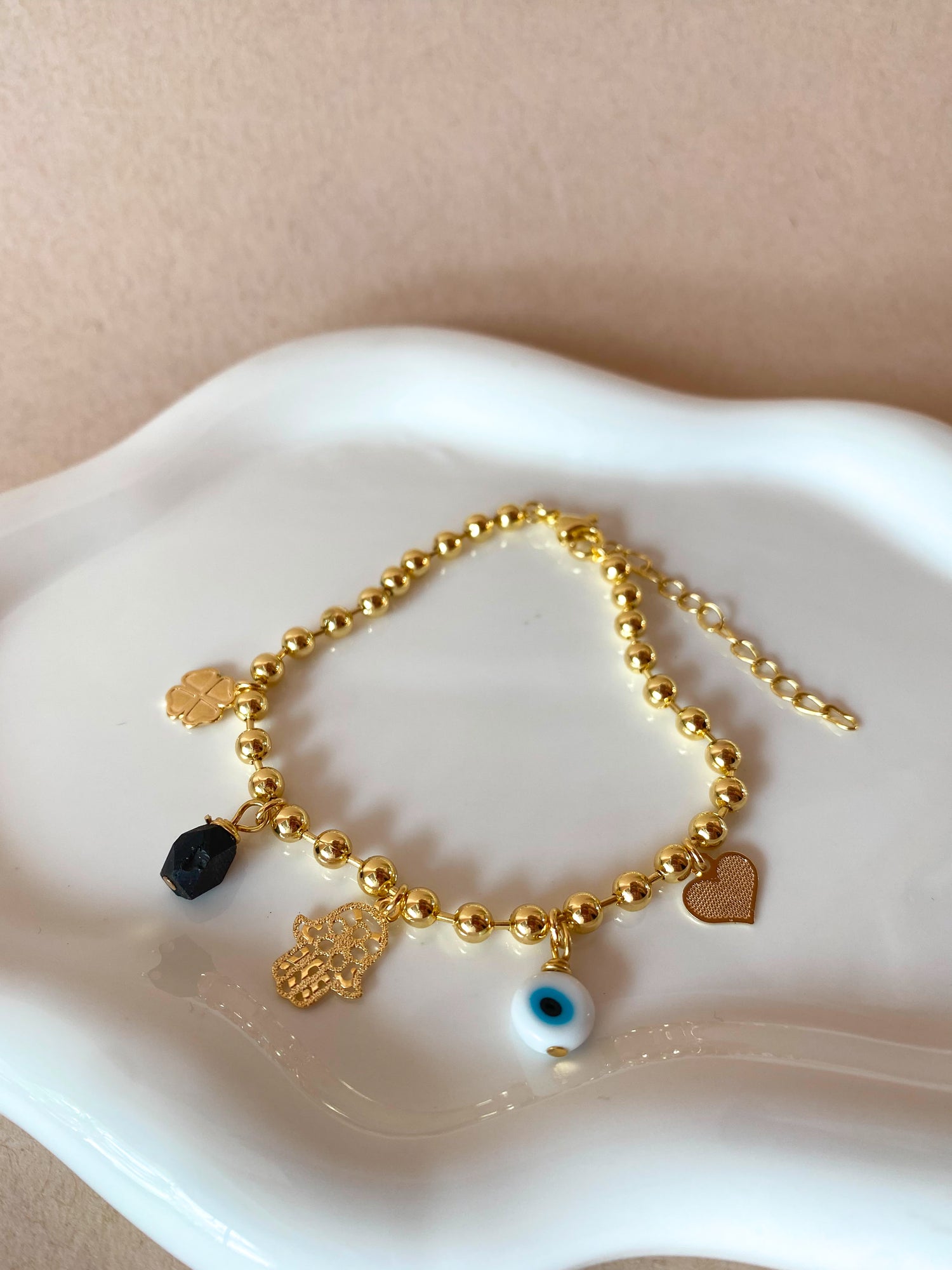 Azabache Multi Protection Charms Golden Bracelet