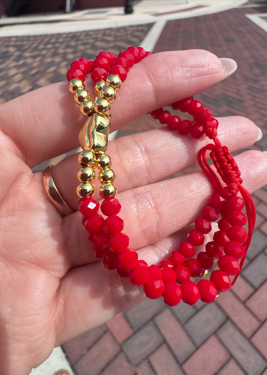 Red Crystals 3 Layers Heart Bracelet