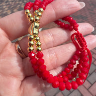 Red Crystals 3 Layers Heart Bracelet