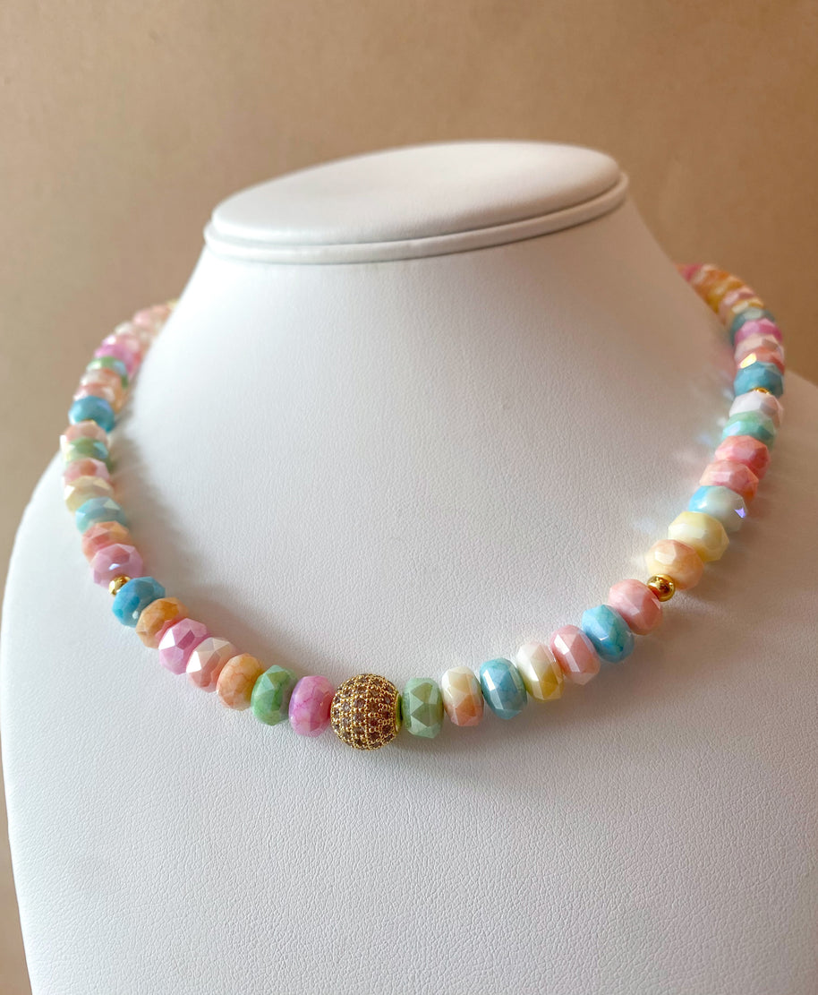 Golden Fire Ball Pastel Colors Beads Necklace