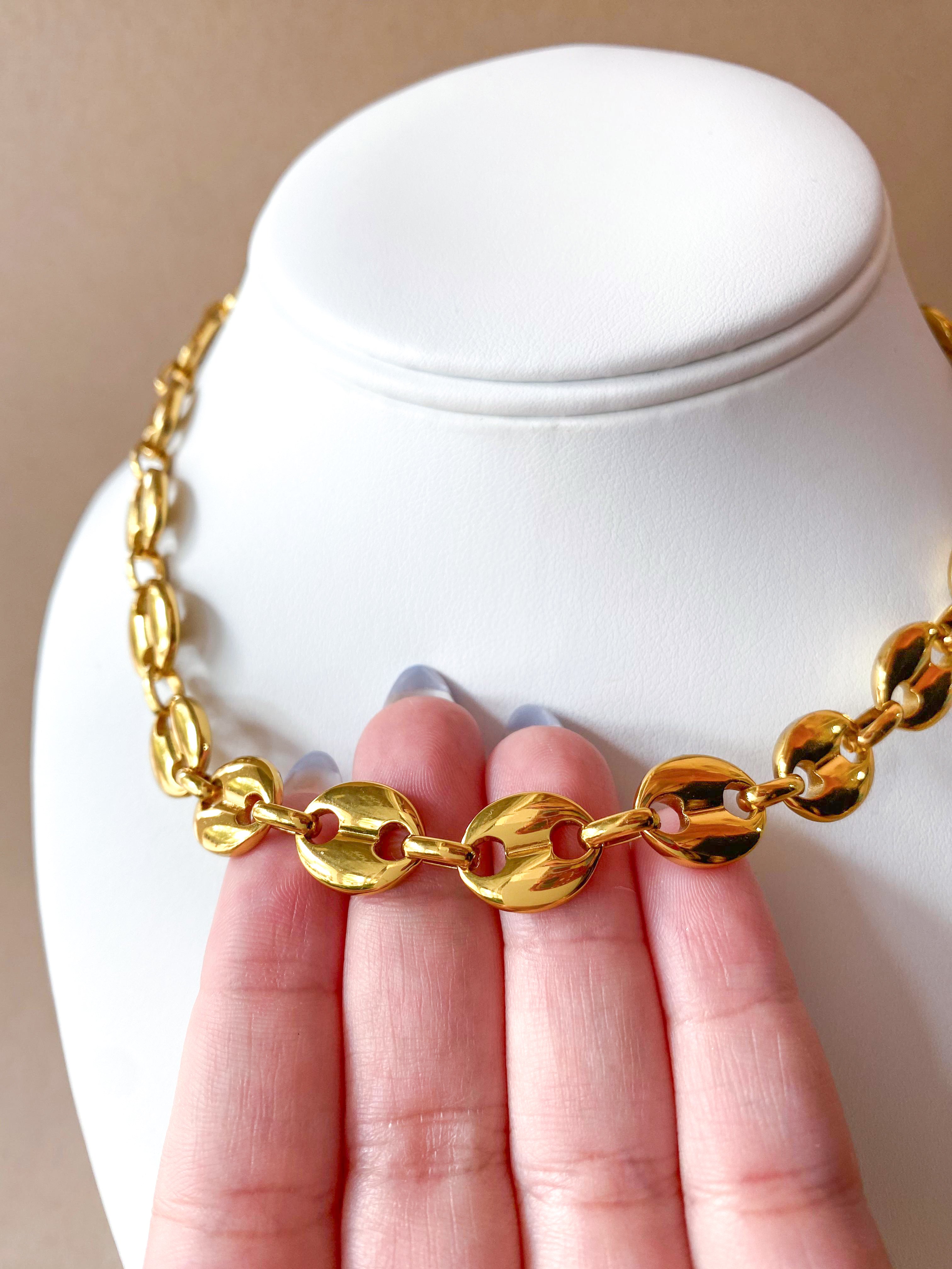 Golden Steel Coffee Grain Big Bracelet & Necklace