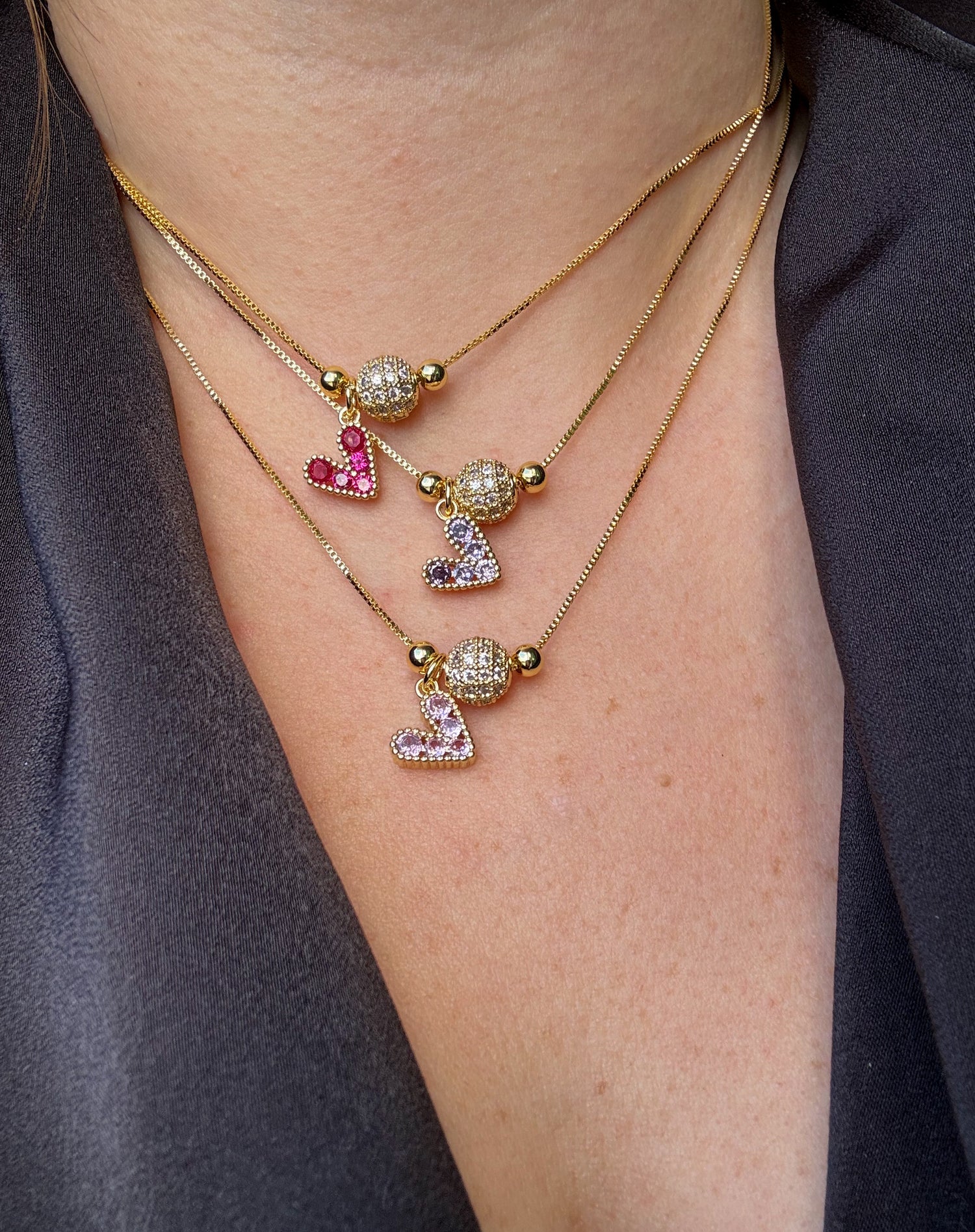 Shiny Little Colorful Hearts Adjustable Necklace