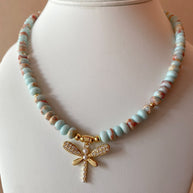 Dragonfly in Light Blue Beads Necklace