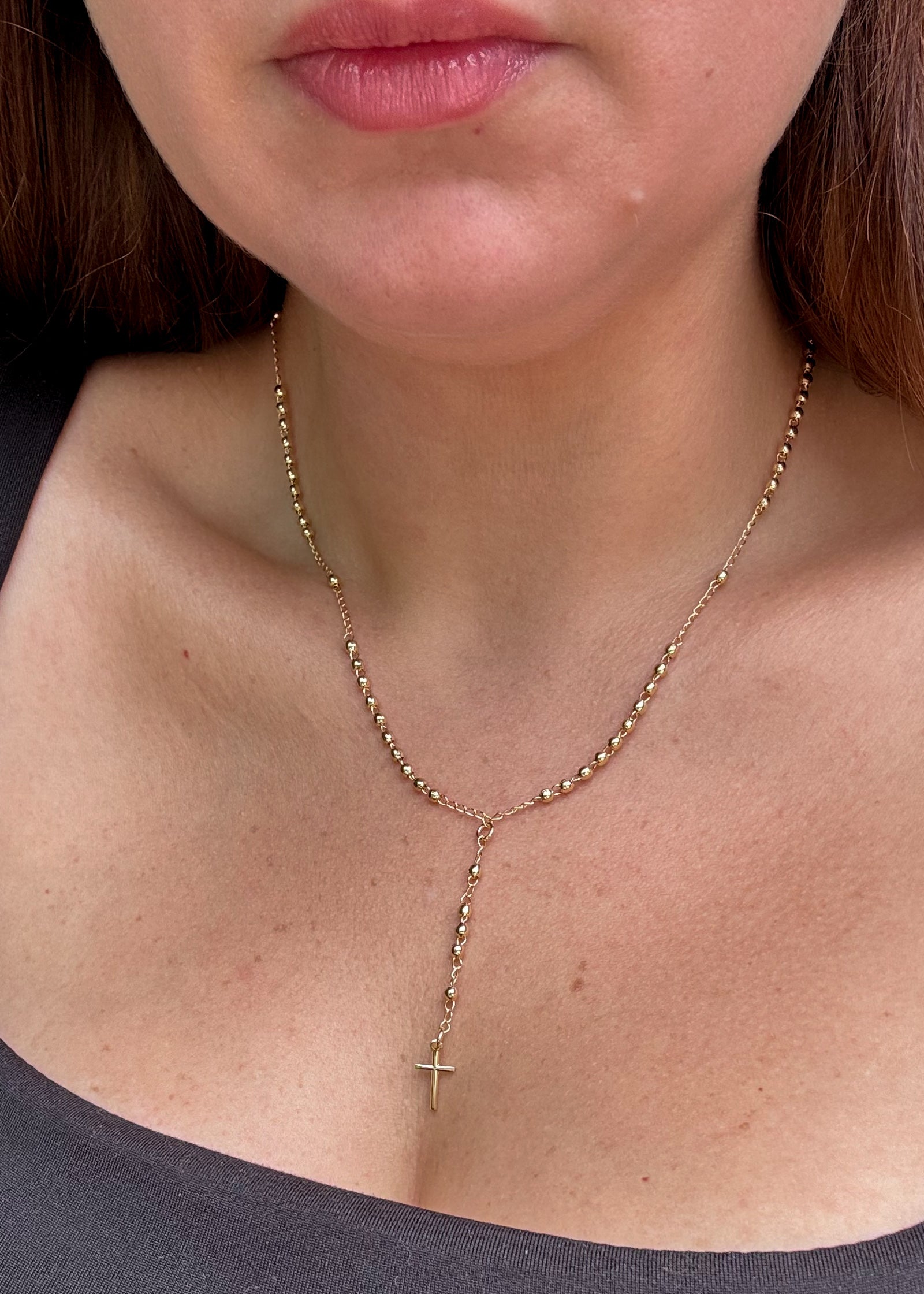 Golden Plain Cross Rosary Necklace