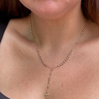 Golden Plain Cross Rosary Necklace