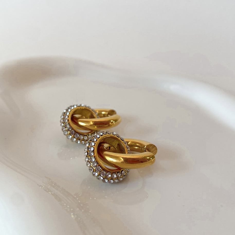 Golden and Clear White Zircons Steel Hoops