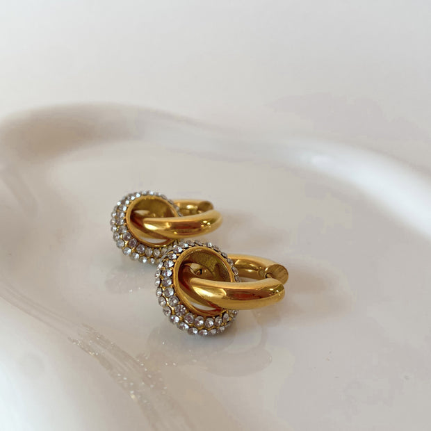 Golden and Clear White Zircons Steel Hoops