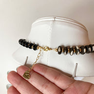 Black Disc Beaded Big Heart Necklace