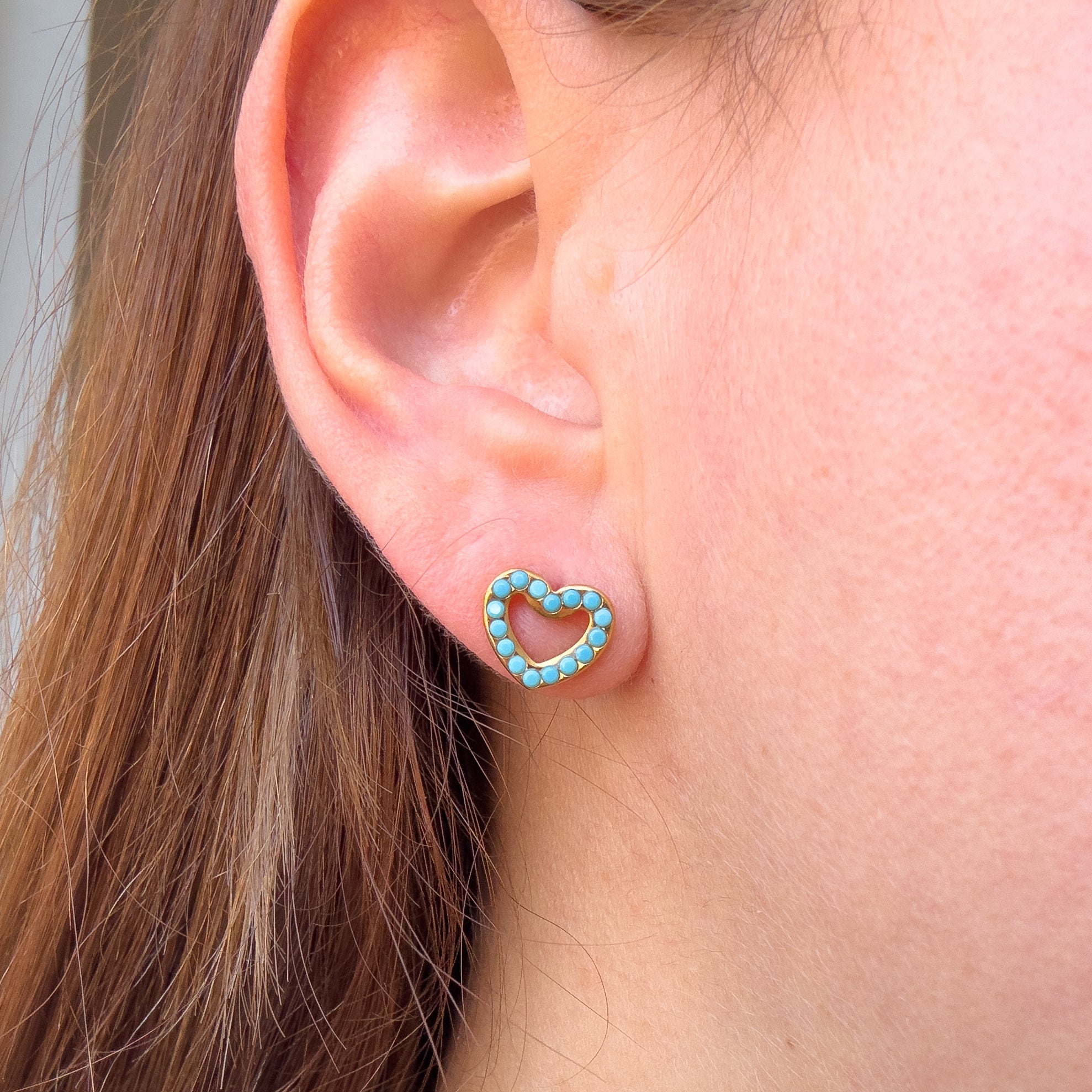 Golden Steel Heart Turquoise Earrings