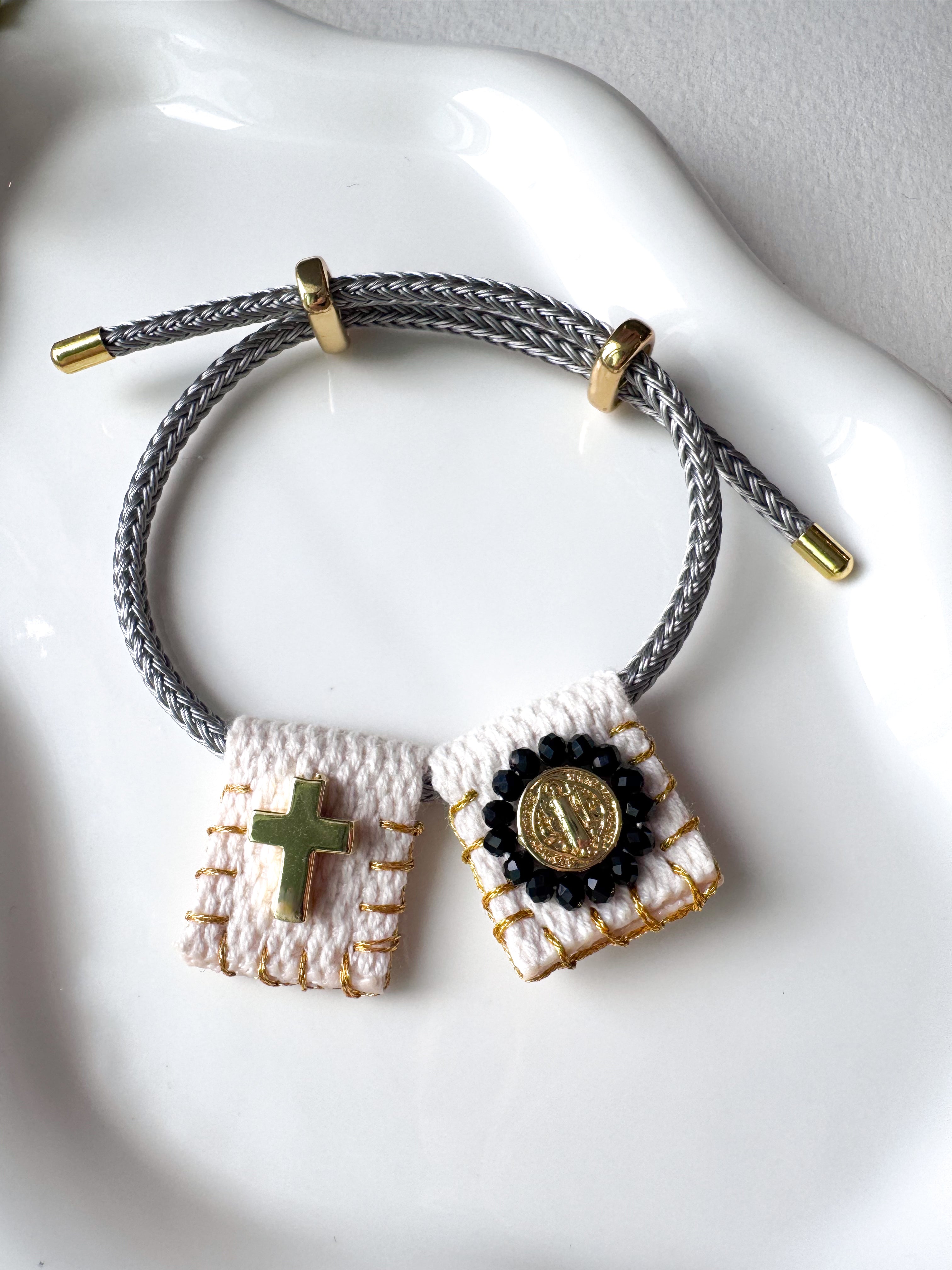 Black Crystals St. Benedict Scapular Adjustable Bracelet