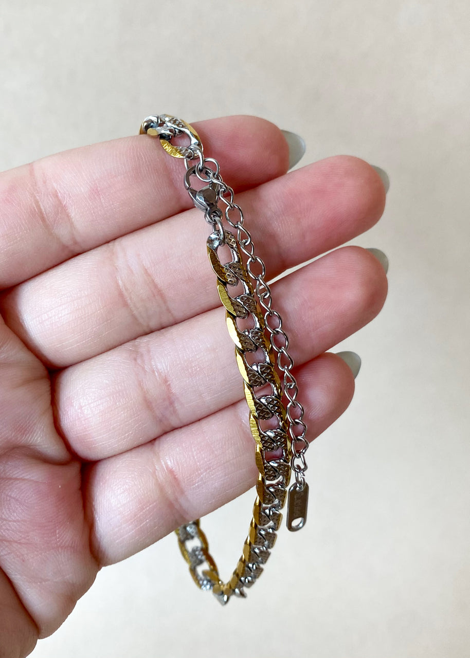 Silver and Gold Men Links Steel Bracelet