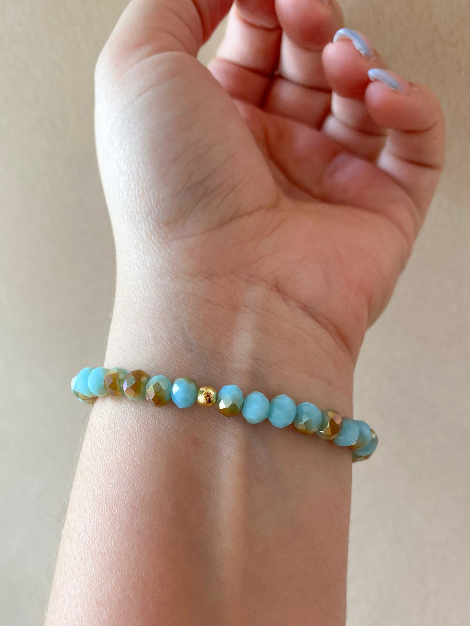 Elastic Crystal Blue, Turquoise and Brown Steel St. Benedict Bracelets