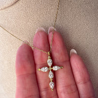 Golden Crystal Cross Steel Necklace