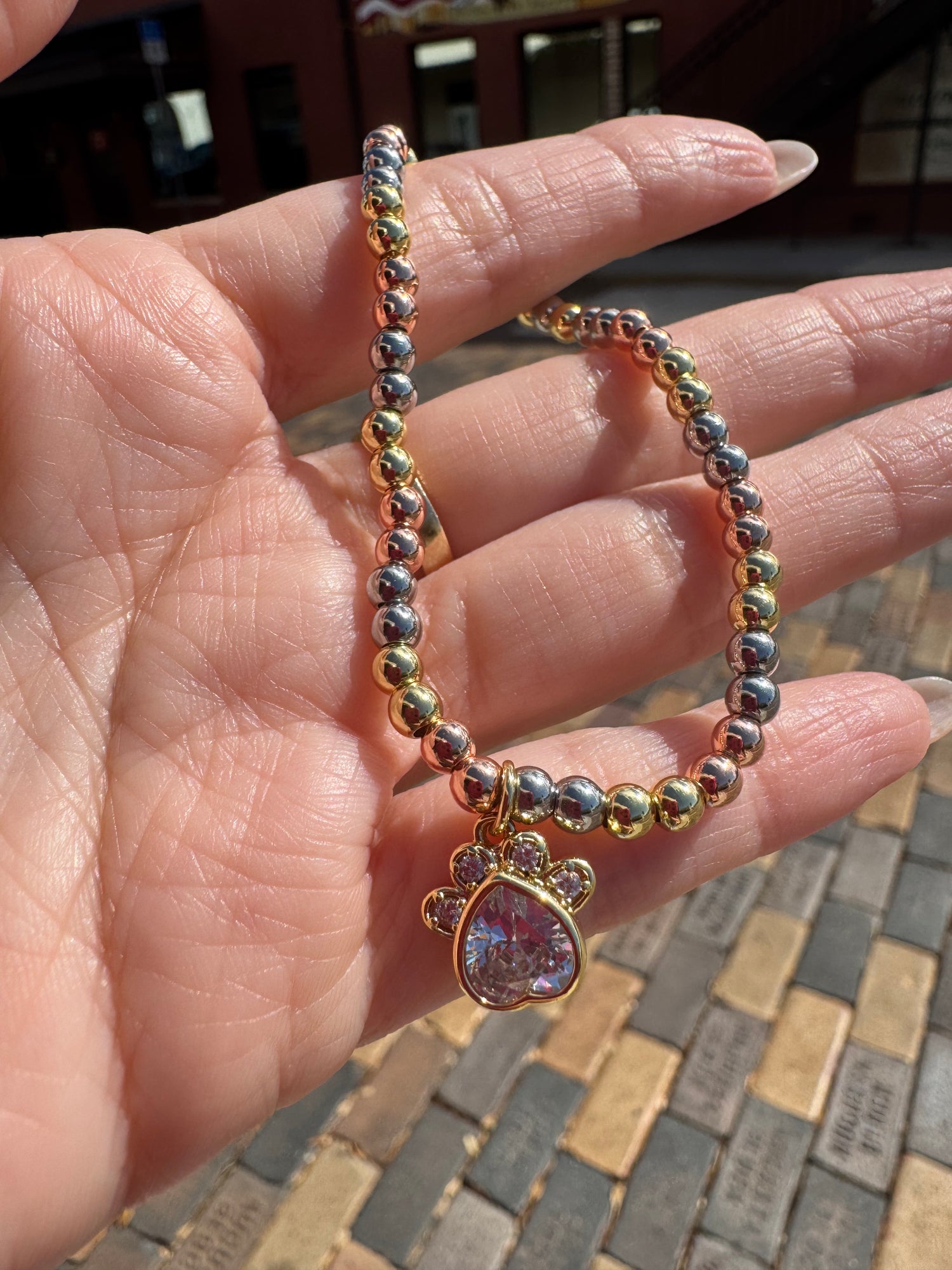 Dog Paw 3 Gold Elastic Bracelet