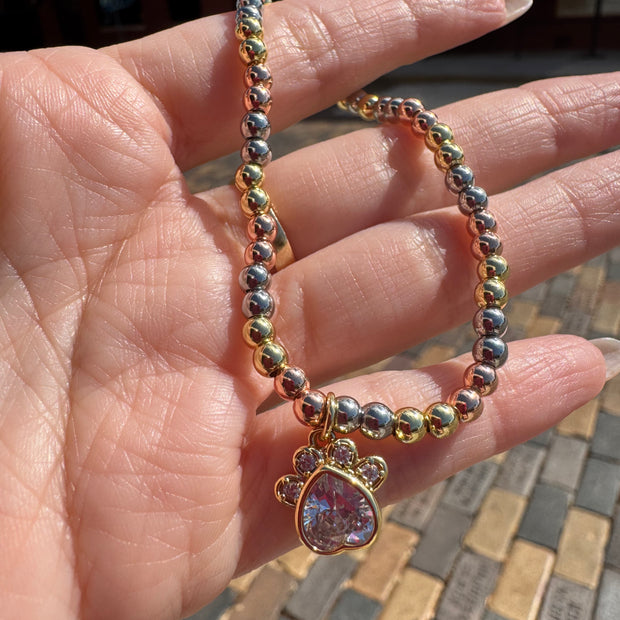 Dog Paw 3 Gold Elastic Bracelet