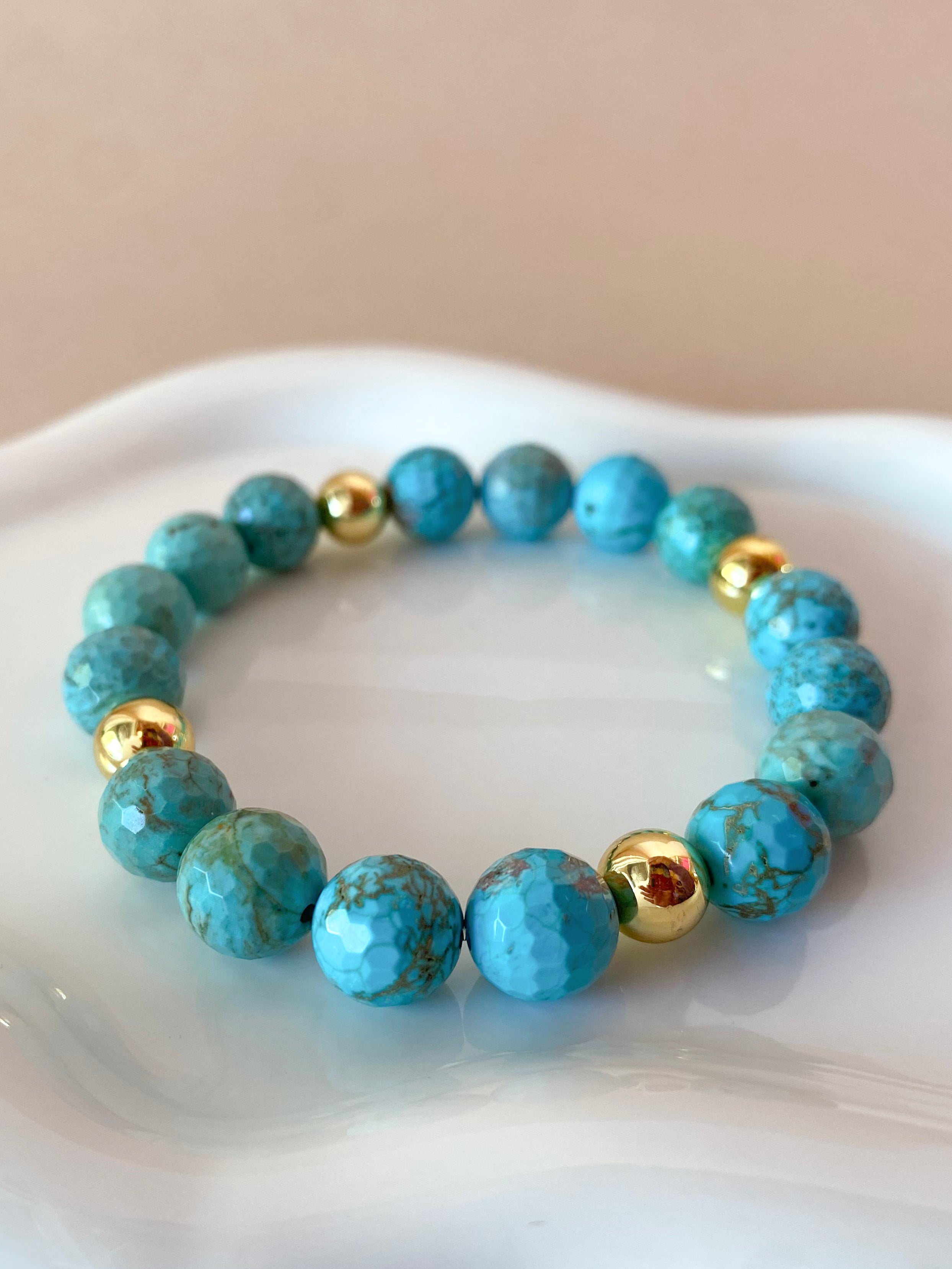 Turquoise Medium Balls Beads Elastic Bracelet