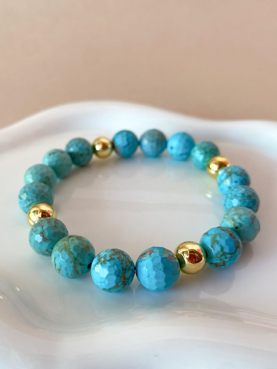 Turquoise Medium Balls Beads Elastic Bracelet