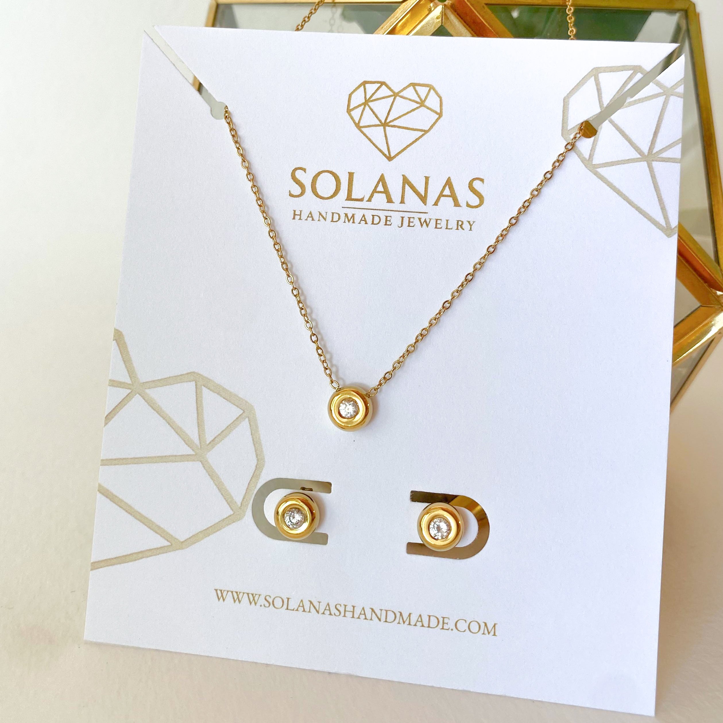 Golden Zircon Circular Steel Necklace or Earrings