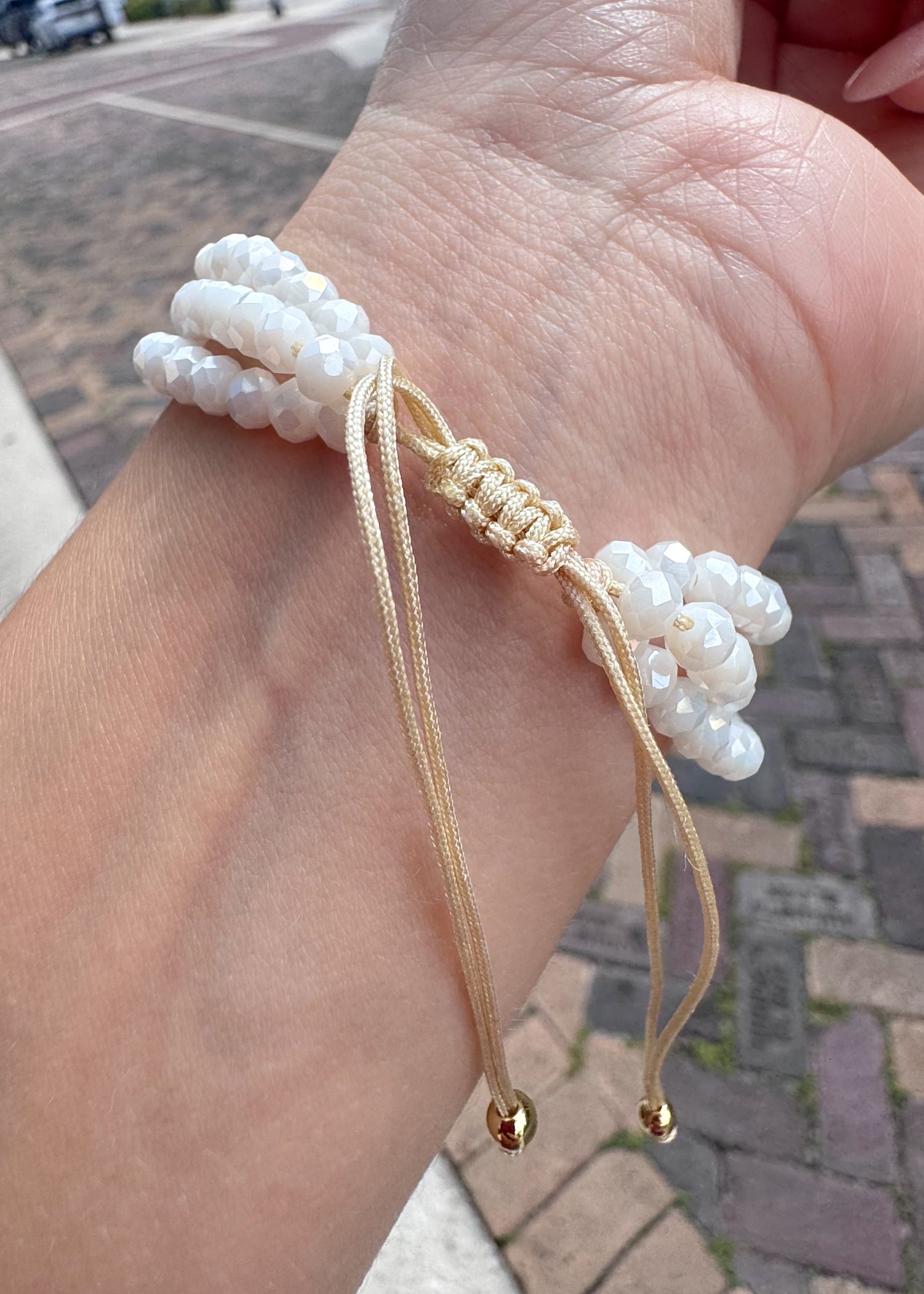 White Crystals 3 Layers Heart Adjustable Bracelet