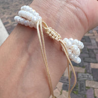 White Crystals 3 Layers Heart Adjustable Bracelet