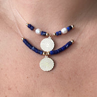 2 Styles of Our Father Pearls and Lapislazuli Ghost Necklace