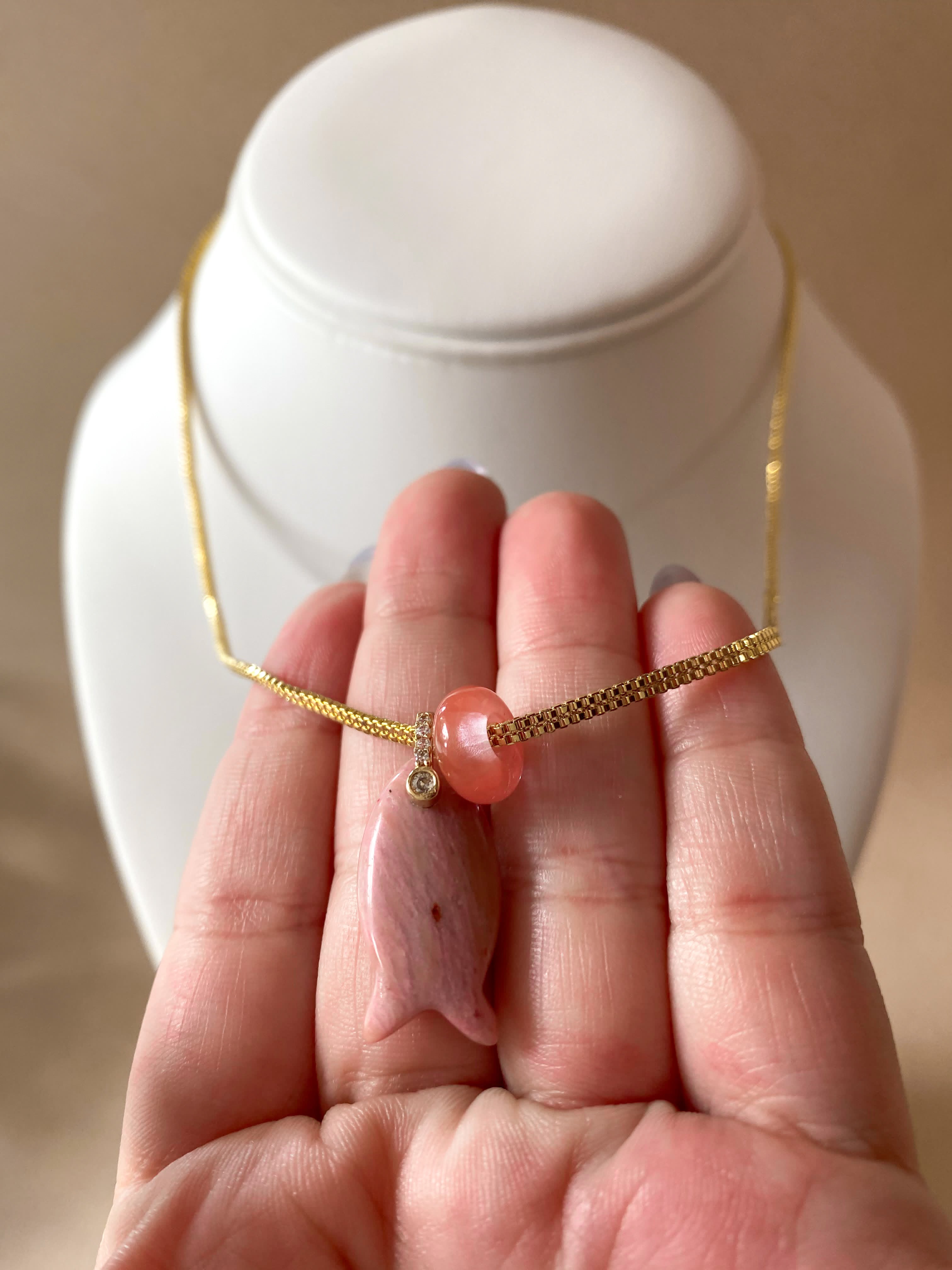 Fish Rhodochrosite and Turkish Stone Necklace
