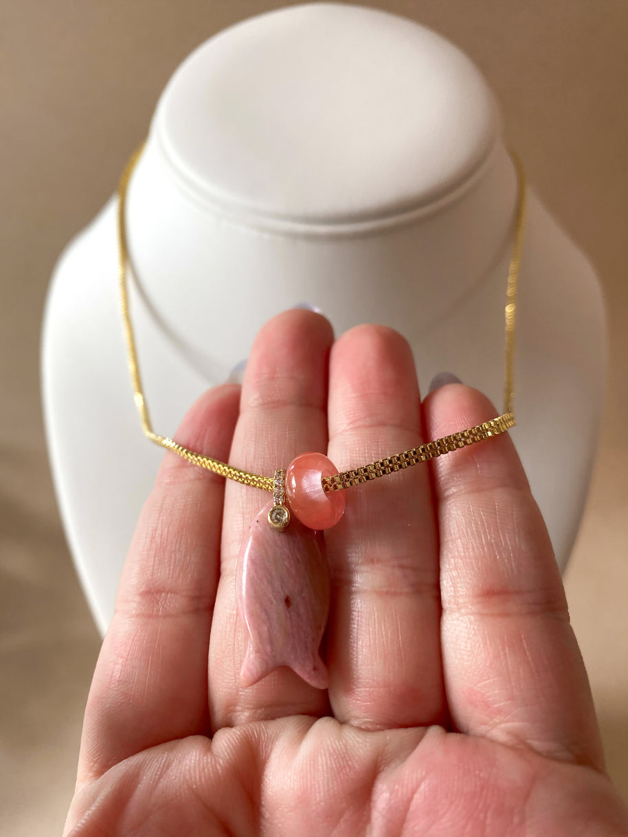 Fish Rhodochrosite and Turkish Stone Necklace