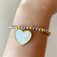 2 Styles of Mother of Pearl Full Heart Shape Elastic Bracelet