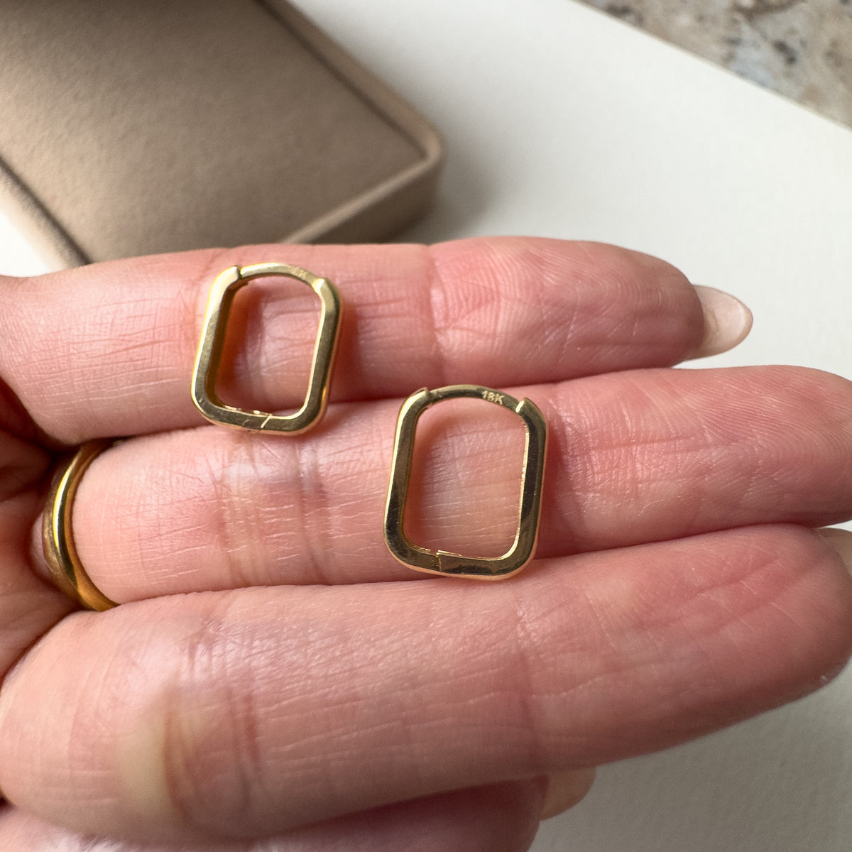 Rectangular Hoops 18K Solid Gold Earrings