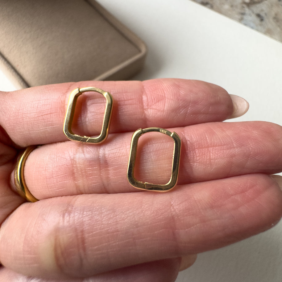 Rectangular Hoops 18K Solid Gold Earrings
