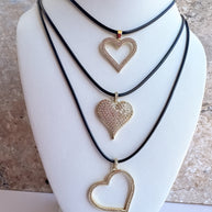 Shiny Hearts Black Leather Necklace