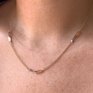 Gold and Silver PaperClip Station Chain 14k Solid Gold Necklace