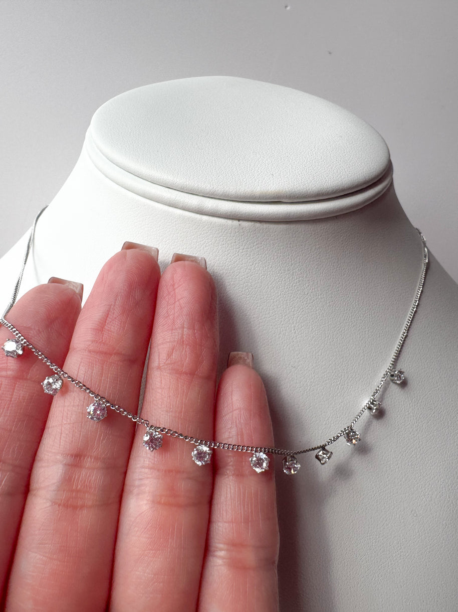 Mini Crystal Silver Steel Necklace