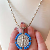 Silver St. Benedict Crystal Medal Necklaces
