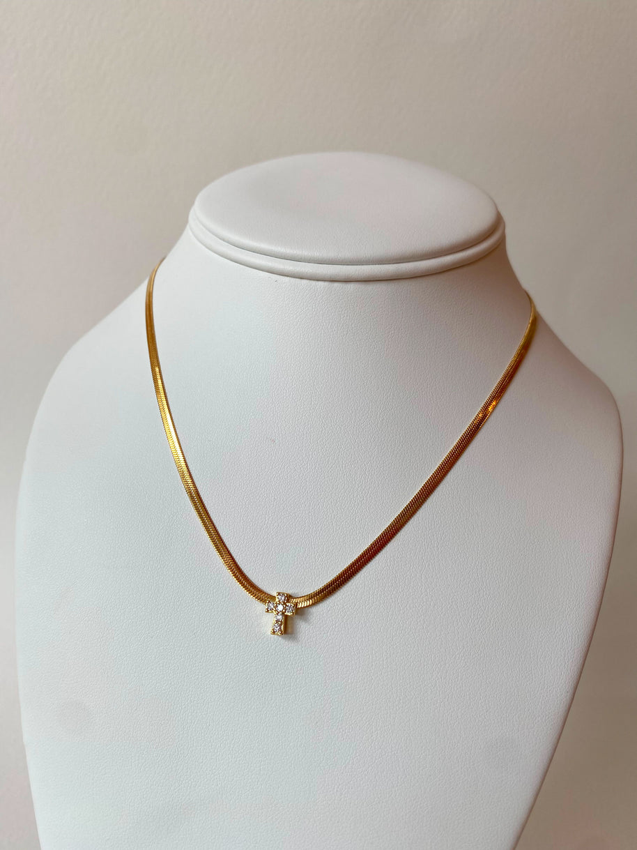Snake Chain Golden Steel Cross Necklace