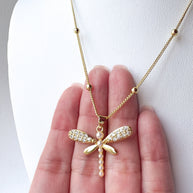 Dragonfly Shiny Pearls Charm Necklace