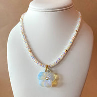 Crystal Clear Flower and Beads Necklace